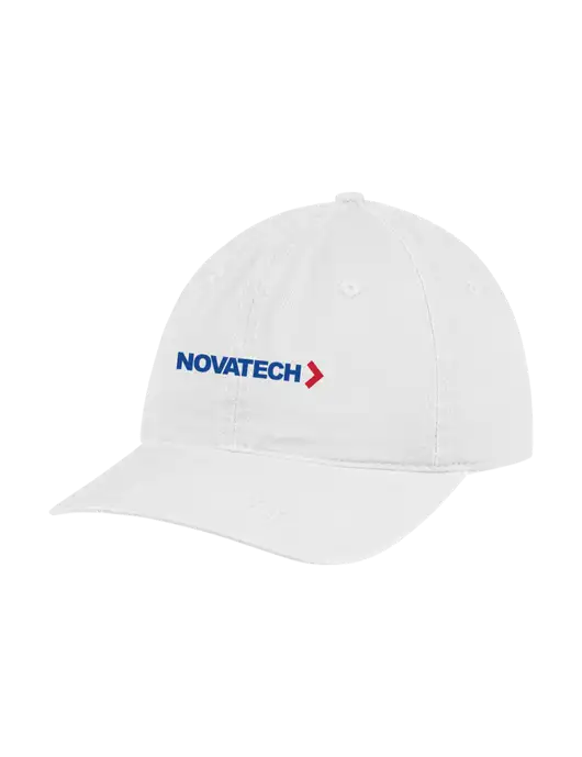 Garment Washed Unstructured Twill White Cap w/Novatech Logo