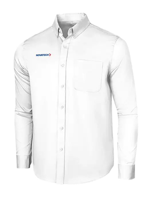 Long Sleeve White Superpro React Twill Shirt w/Novatech Logo