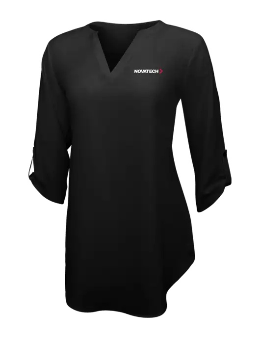 Womens Black 3/4 Sleeve Tunic Blouse w/Novatech Logo