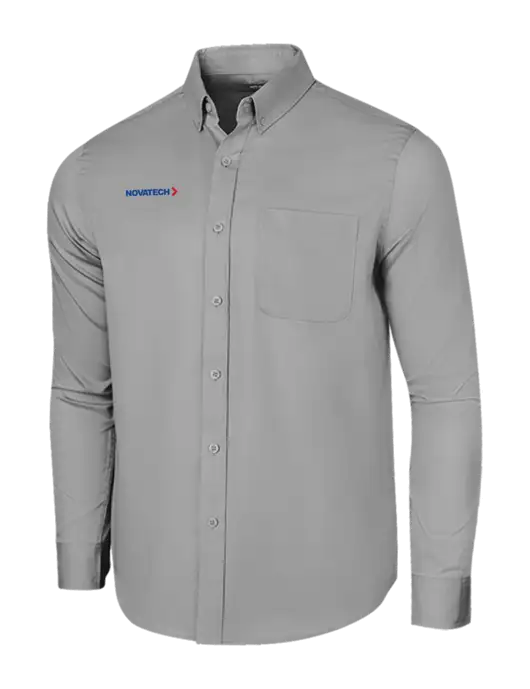 Long Sleeve Light Grey Superpro React Twill Shirt w/Novatech Logo