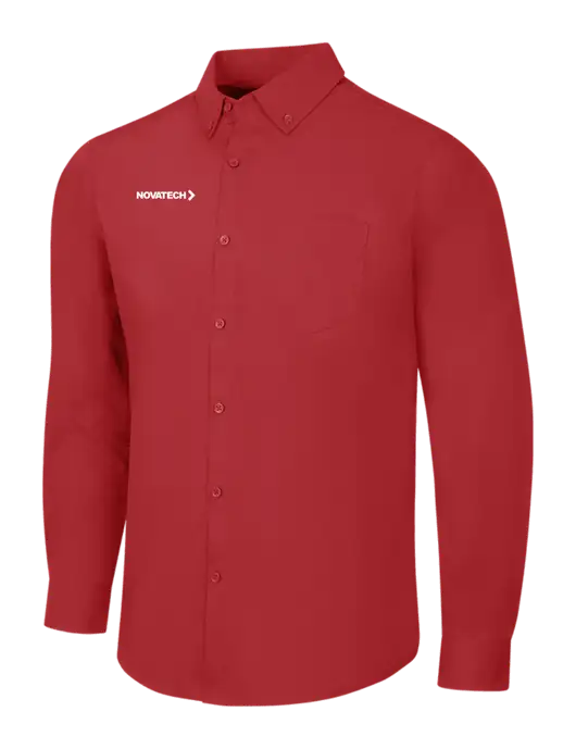 Red Long Sleeve Carefree Poplin Shirt w/Novatech Logo
