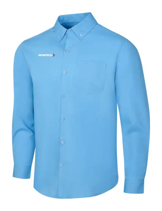 Carolina Blue Long Sleeve Carefree Poplin Shirt w/Novatech Logo