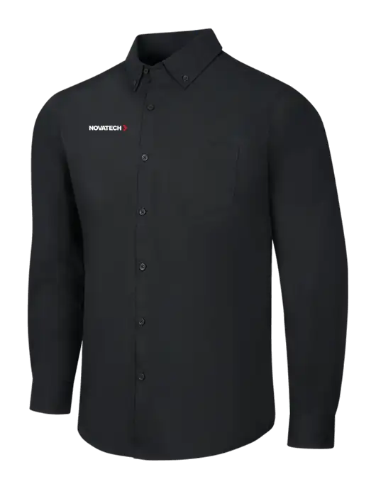 Black Long Sleeve Carefree Poplin Shirt w/Novatech Logo