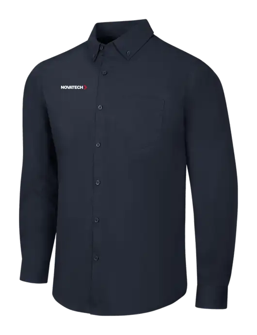 Navy Long Sleeve Carefree Poplin Shirt w/Novatech Logo