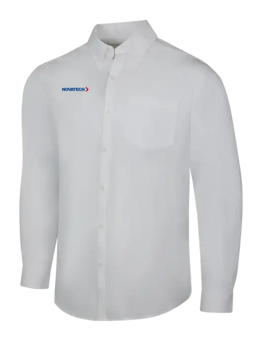 White Long Sleeve Carefree Poplin Shirt w/Novatech Logo