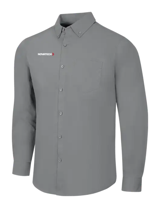 Medium Grey Long Sleeve Carefree Poplin Shirt w/Novatech Logo