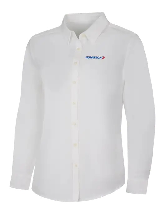 Womens White Long Sleeve Superpro React Twill Shirt w/Novatech Logo