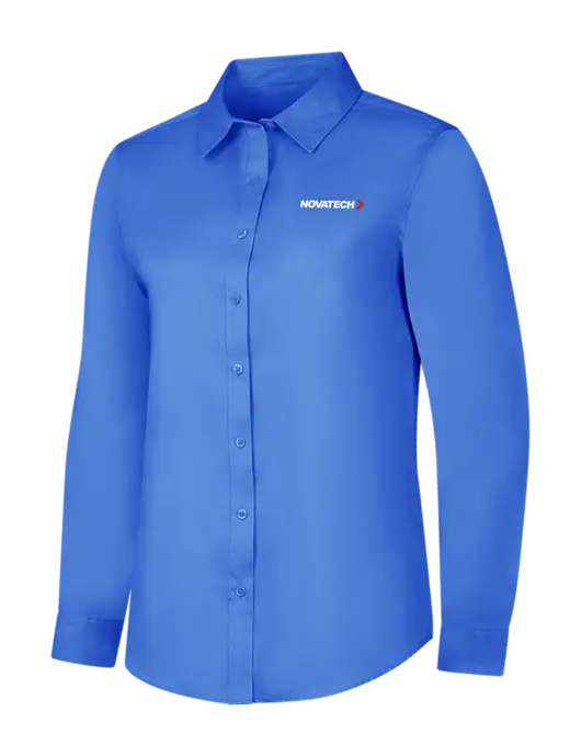 Dark Carolina Blue Womens Long Sleeve Superpro React Twill Shirt w/Novatech Logo