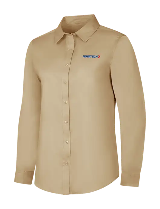 Dark Tan Womens Long Sleeve Superpro React Twill Shirt w/Novatech Logo