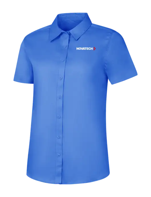 Womens Dark Carolina Blue Short Sleeve Superpro React Twill Shirt w/Novatech Logo