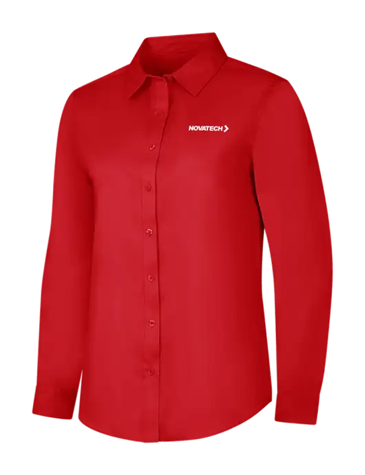 Red Womens Long Sleeve Superpro React Twill Shirt w/Novatech Logo