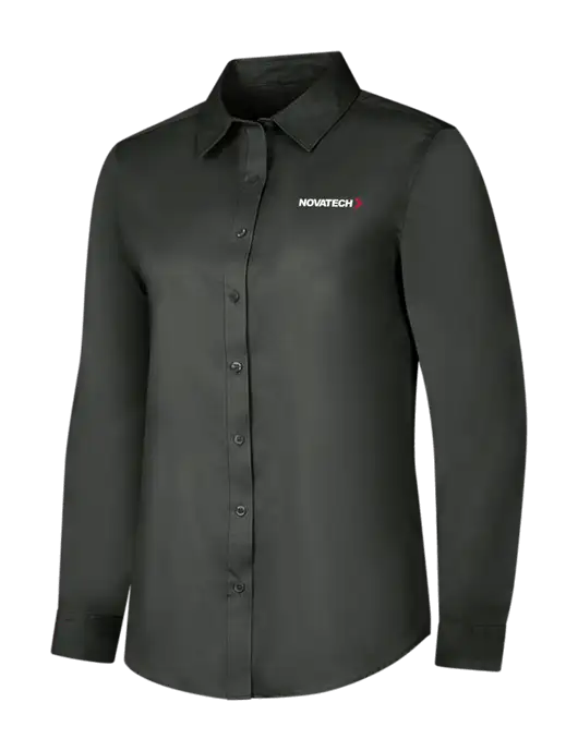 Dark Grey Womens Long Sleeve Superpro React Twill Shirt w/Novatech Logo