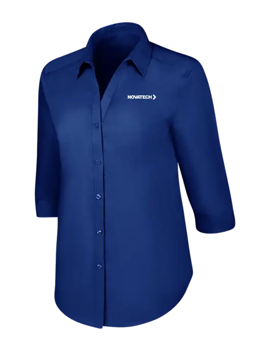Womens Royal 3/4 Sleeve Carefree Poplin Shirt w/Novatech Logo