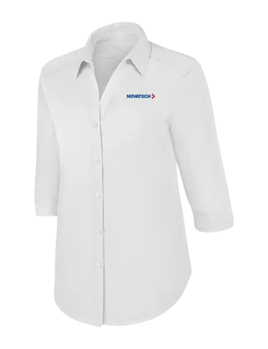 Womens White 3/4 Sleeve Carefree Poplin Shirt w/Novatech Logo