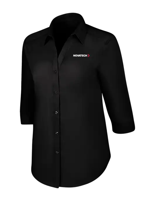 Womens Black 3/4 Sleeve Carefree Poplin Shirt w/Novatech Logo