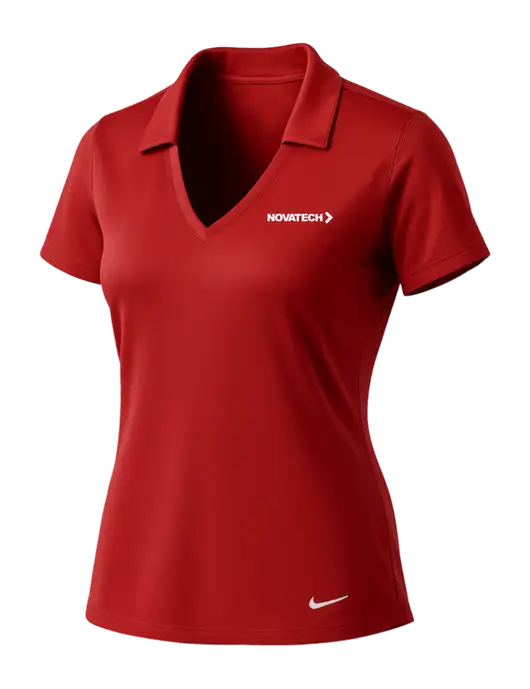 NIKE Red Womens Dri-Fit Vertical Mesh Polo w/Novatech Logo