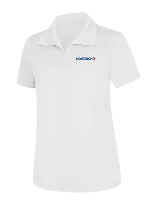 Womens White Micropique Sport-Wick Polo w/Novatech Logo