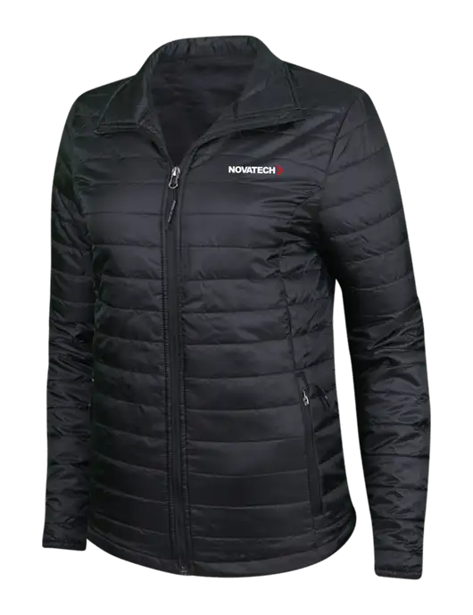 Womens Black Puffy Packable Jacket w/Novatech Logo