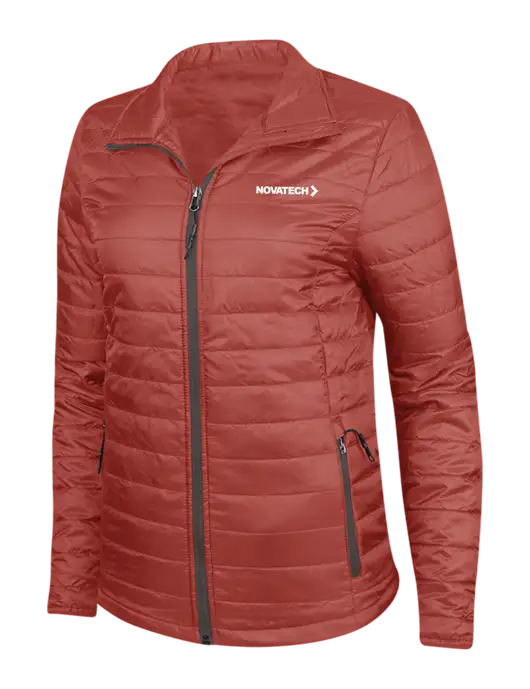 Dark Red Womens Puffy Packable Jacket w/Novatech Logo