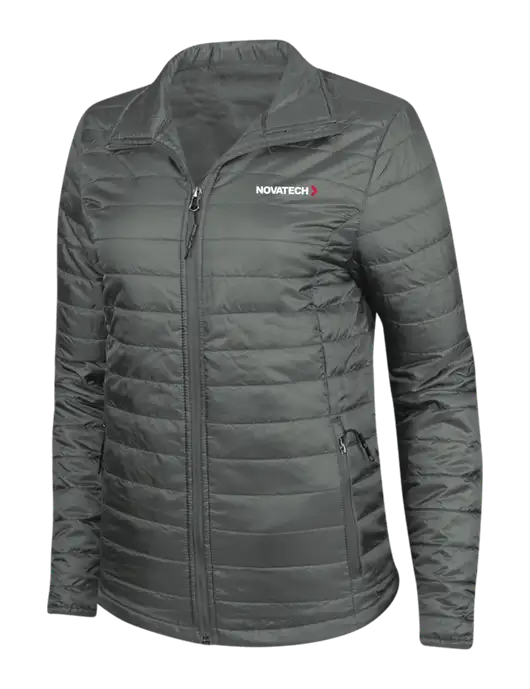 Dark Grey Womens Puffy Packable Jacket w/Novatech Logo