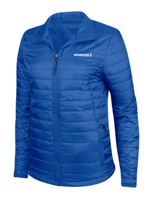Dark Royal Blue Womens Puffy Packable Jacket w/Novatech Logo