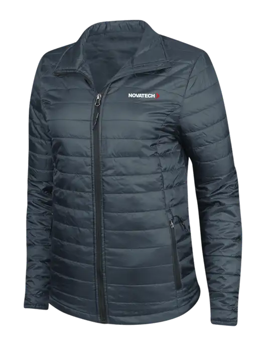 Navy Womens Puffy Packable Jacket w/Novatech Logo