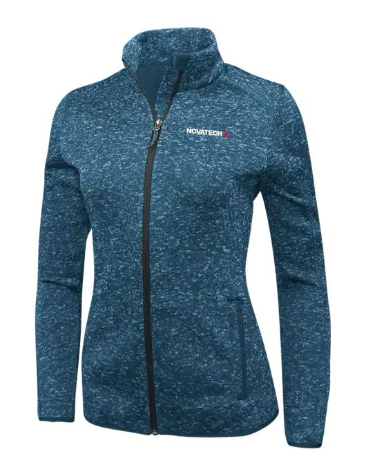 Medium Blue Heather Womens Sweater Fleece Jacket w/Novatech Logo