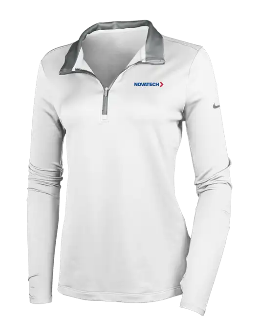 NIKE White/Dark Grey Womens Dry-Fit Stretch 1/2 Zip Cover-Up w/Novatech Logo