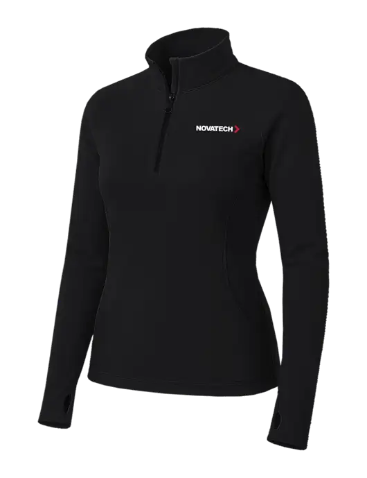 Womens Black Sport Wick Stretch 1/4 Zip Pullover w/Novatech Logo