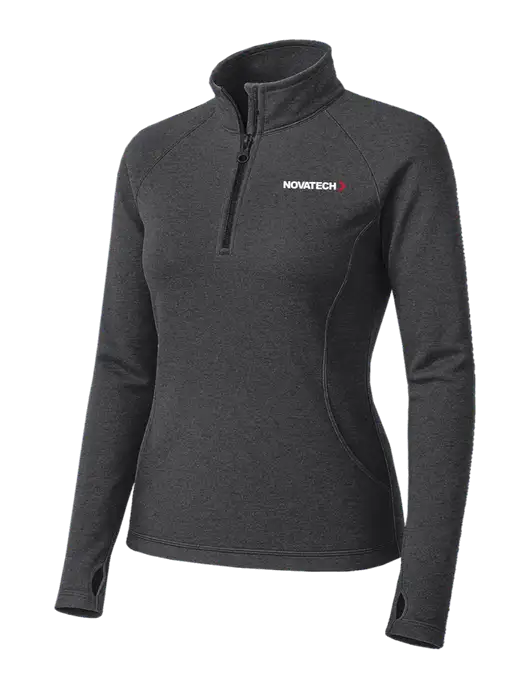 Dark Grey Heather Womens Sport Wick Stretch 1/4 Zip Pullover w/Novatech Logo