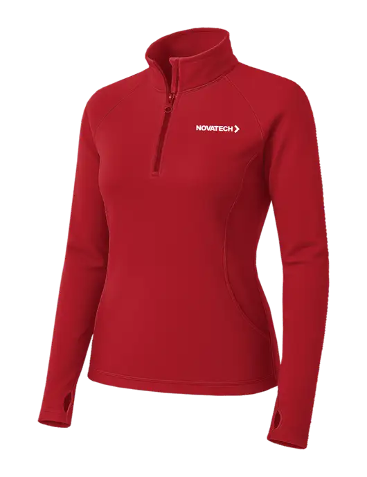 Red Womens Sport Wick Stretch 1/4 Zip Pullover w/Novatech Logo