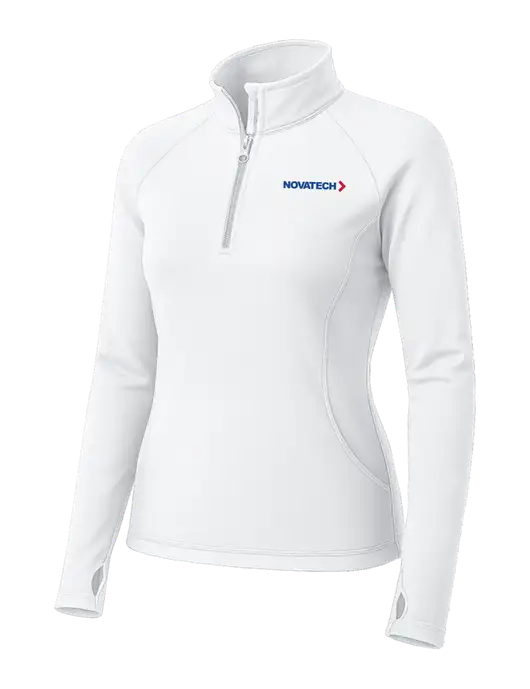 White Womens Sport Wick Stretch 1/4 Zip Pullover w/Novatech Logo