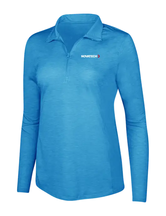 Light Blue Heather Womens Posicharge Tri-Blend Wicking 1/4 Zip Pullover w/Novatech Logo