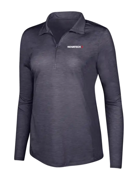 True Navy Heather Womens Posicharge Tri-Blend Wicking 1/4 Zip Pullover w/Novatech Logo