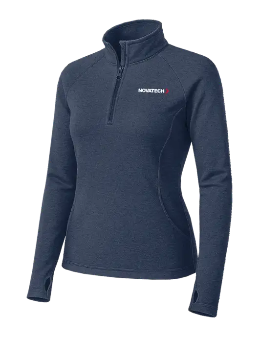 Navy Heather Womens Sport Wick Stretch 1/4 Zip Pullover w/Novatech Logo