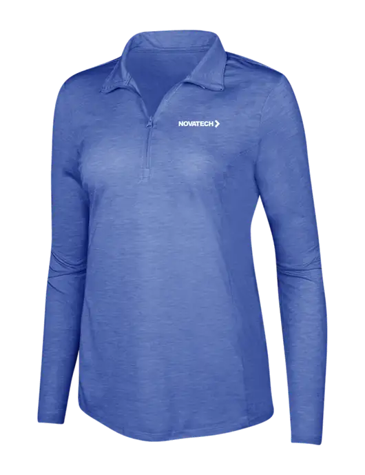 True Royal Heather Womens Posicharge Tri-Blend Wicking 1/4 Zip Pullover w/Novatech Logo