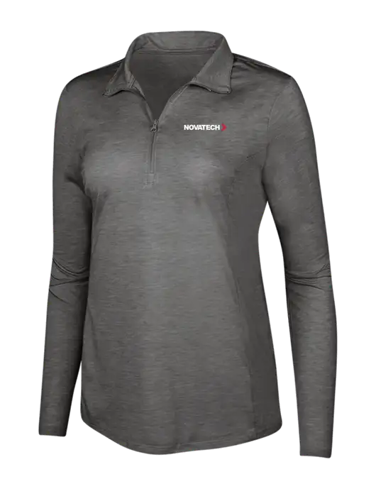 Dark Grey Heather Womens Posicharge Tri-Blend Wicking 1/4 Zip Pullover w/Novatech Logo