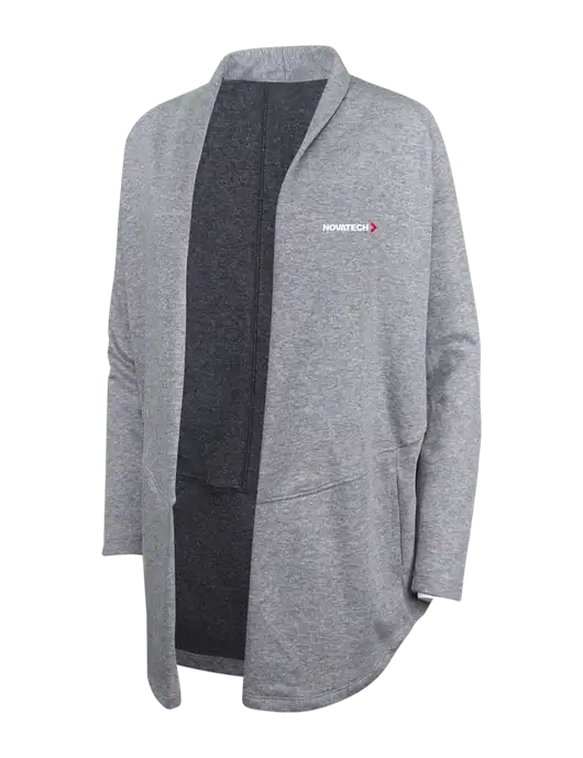 Medium Heather Grey/Char Heather Womens Interlock Cardigan w/Novatech Logo