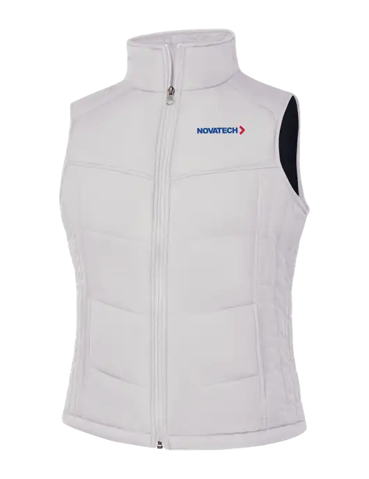 Womens White/Dark Slate Puffy Vest w/Novatech Logo