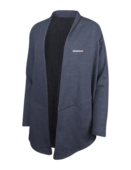 Estate Blue Heather/Charcoal Heather Womens Interlock Cardigan w/Novatech Logo