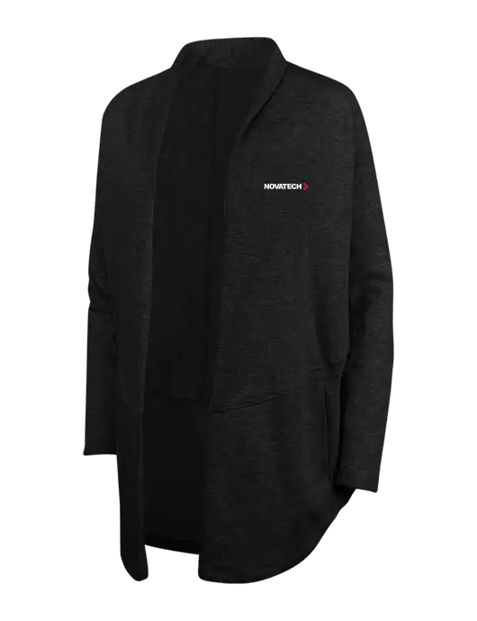 Deep Black/Charcoal Heather Womens Interlock Cardigan w/Novatech Logo