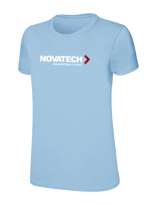 Womens Ring Spun Light Blue 4.5 oz T-Shirt w/Novatech Logo