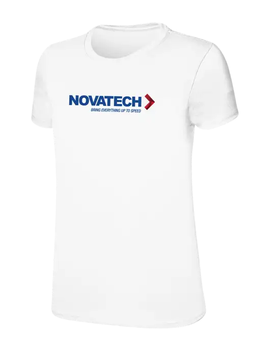 Womens Ring Spun White 4.5 oz T-Shirt w/Novatech Logo