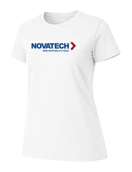 Womens Ring Spun White 4.5 oz T-Shirt w/Novatech Logo