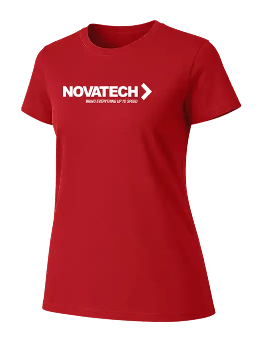 Womens Ring Spun Bright Red 4.5 oz T-Shirt w/Novatech Logo