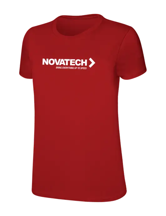 Womens Ring Spun Bright Red 4.5 oz T-Shirt w/Novatech Logo