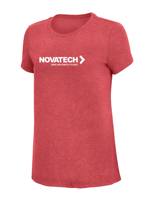 Womens Simply Soft Red Frost 4.5oz Poly/Combed Ring Spun Cotton T-Shirt w/Novatech Logo