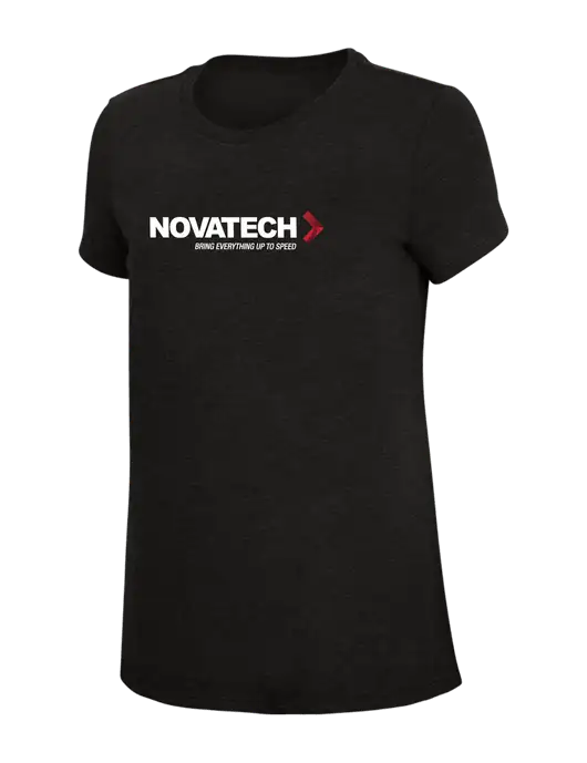 Womens Simply Soft Black 4.5oz Poly/Combed Ring Spun Cotton T-Shirt w/Novatech Logo