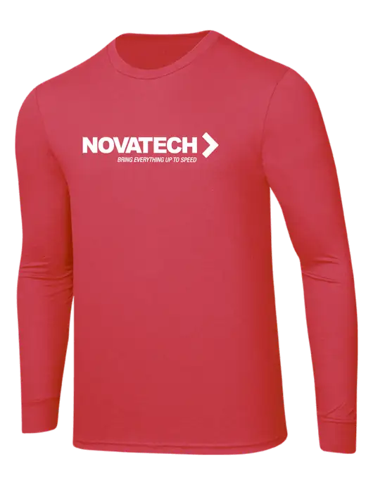 Simply Soft Long Sleeve Red Frost 4.5 oz, Poly/Combed Ring Spun Cotton T-Shirt w/Novatech Logo