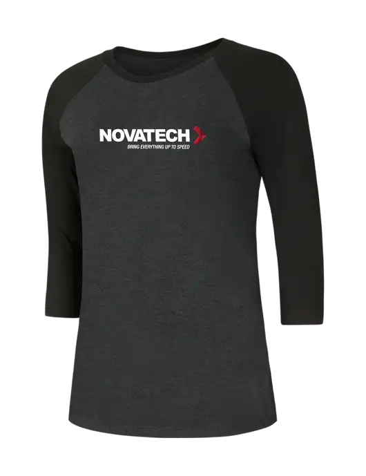 Womens Simply Soft 3/4 Sleeve Black/Black Frost Ring Spun Cotton T-Shirt w/Novatech Logo